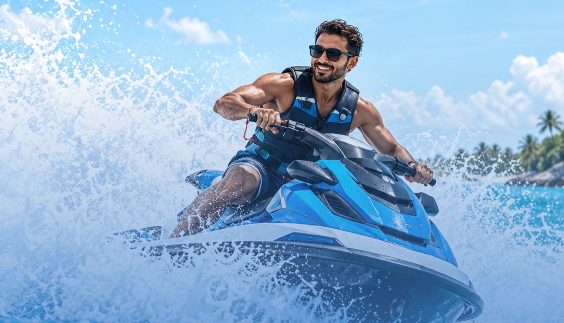 Guest riding a jet ski through the waves.